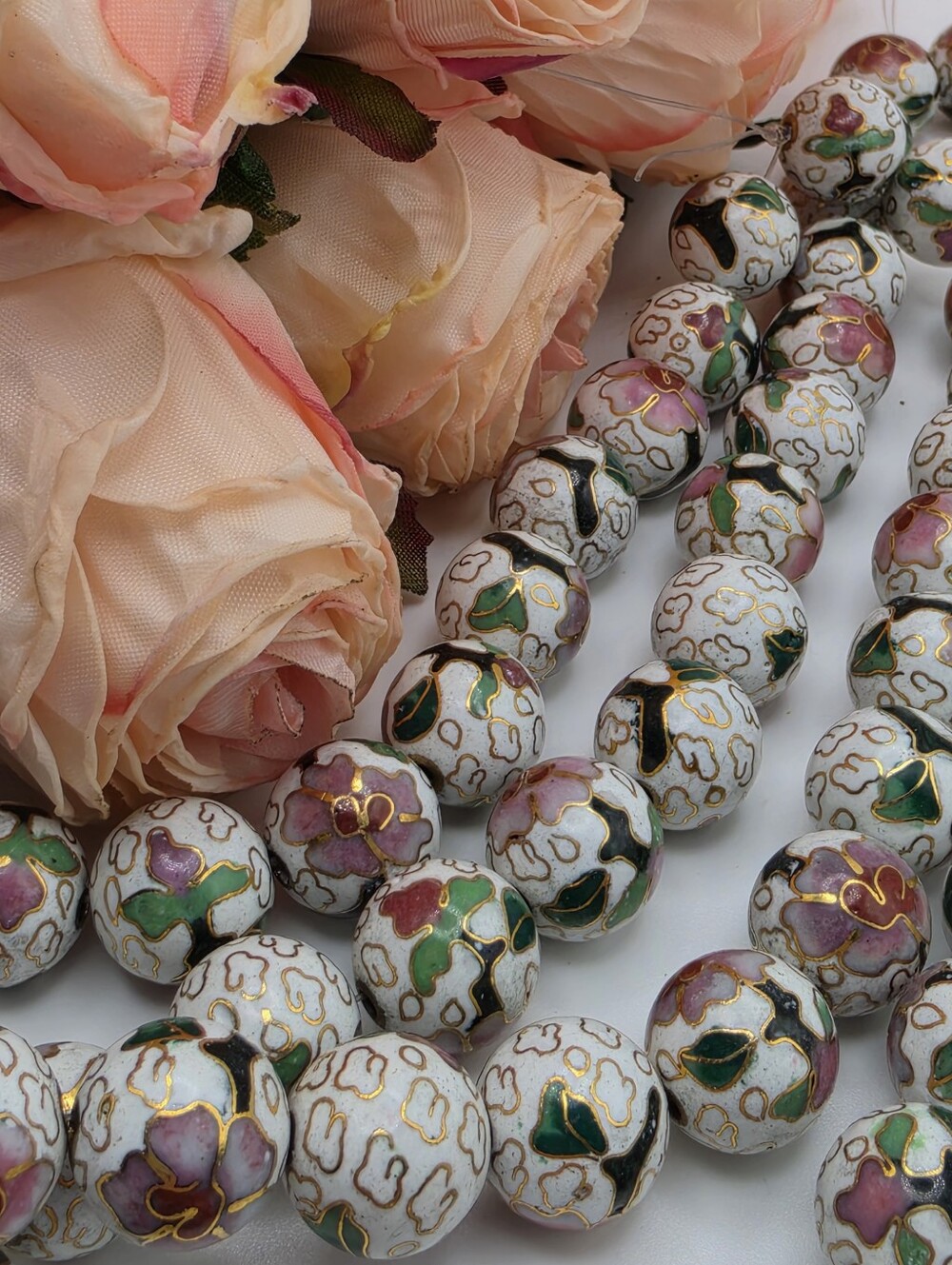 White 12mm Chinese Cloisonne Beads
